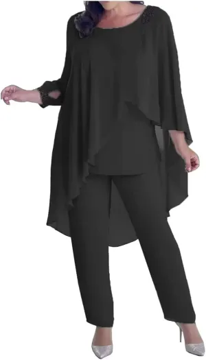 3 Pieces Mother of The Bride Pantsuits for Wedding Cloak 3/4 Long Sleeve Formal Dress for Evening Party