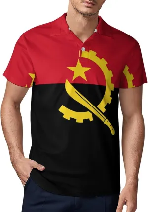 Angola Flag Men's Polo-Shirt Regular-Fit Short Sleeve Sports Quick Dry Golf Tennis T-Shirt