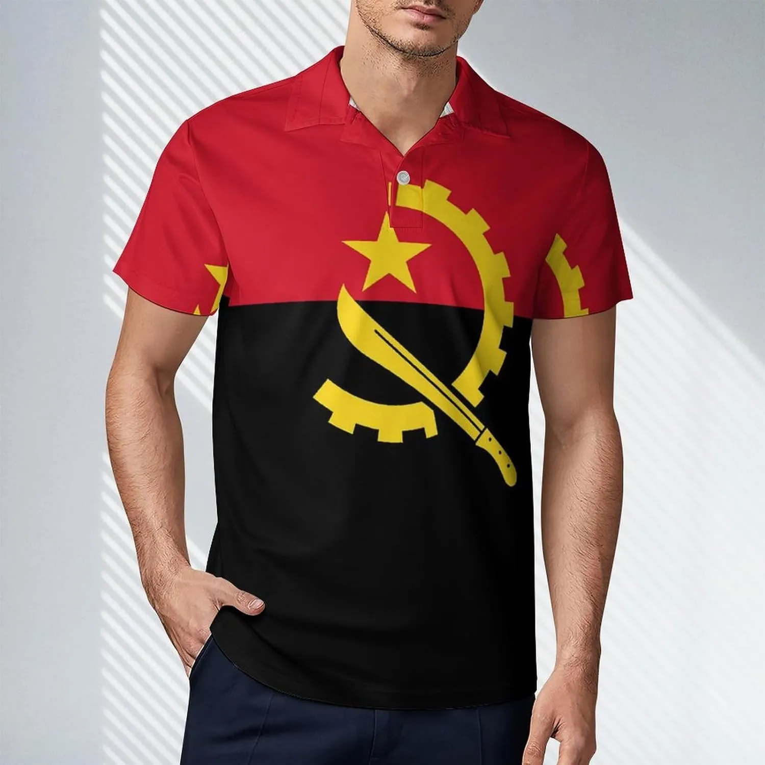 Angola Flag Men's Polo-Shirt Regular-Fit Short Sleeve Sports Quick Dry Golf Tennis T-Shirt