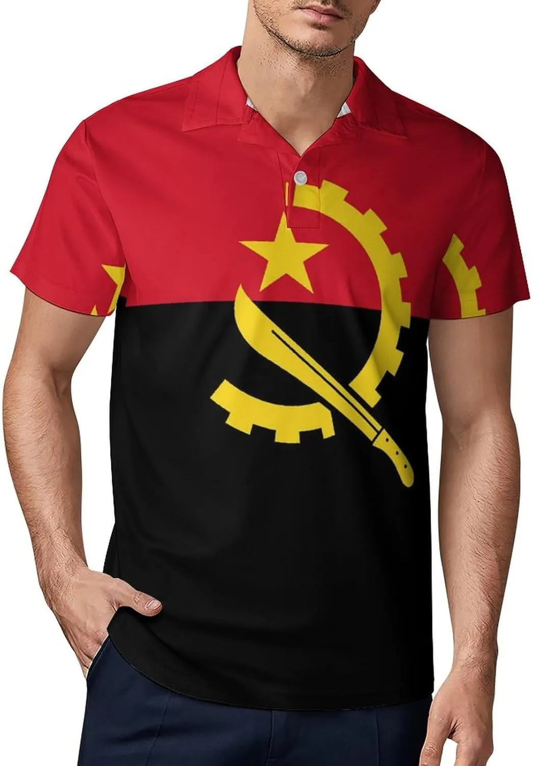 Angola Flag Men's Polo-Shirt Regular-Fit Short Sleeve Sports Quick Dry Golf Tennis T-Shirt