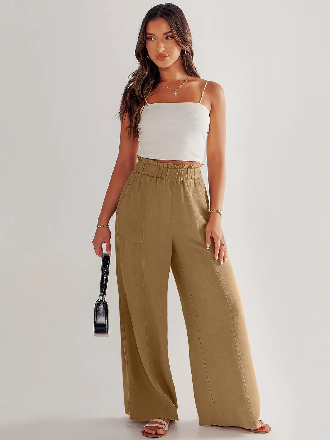 ANRABESS Womens Linen Pants 2025 Summer Casual Loose Wide Leg Palazzo Pants High Waist Flowy Beach Trousers Work Outfits