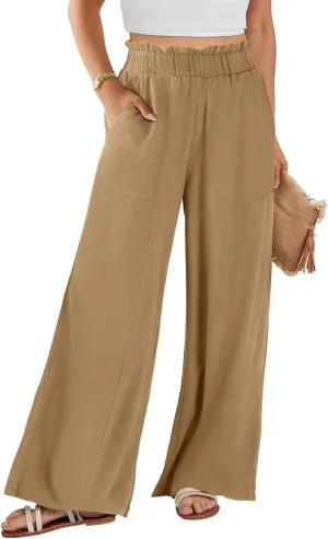 ANRABESS Womens Linen Pants 2025 Summer Casual Loose Wide Leg Palazzo Pants High Waist Flowy Beach Trousers Work Outfits