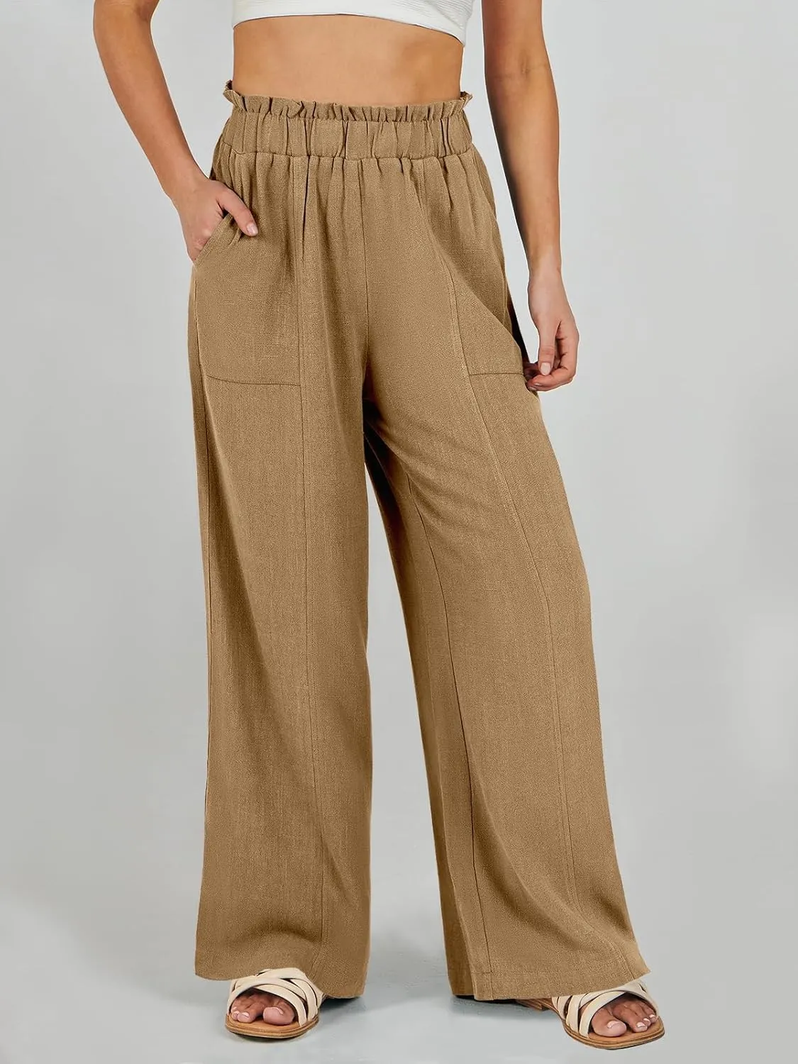 ANRABESS Womens Linen Pants 2025 Summer Casual Loose Wide Leg Palazzo Pants High Waist Flowy Beach Trousers Work Outfits