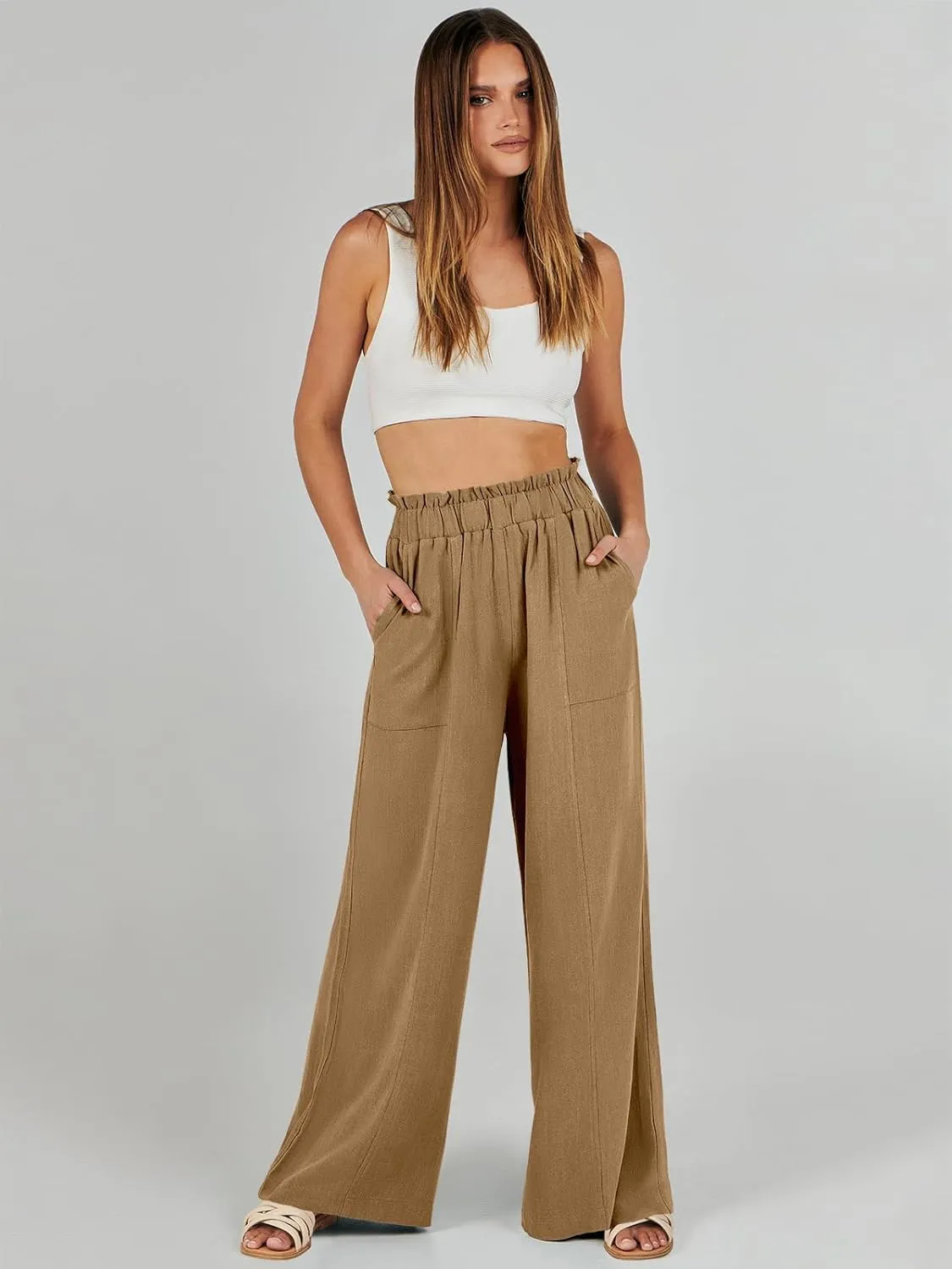 ANRABESS Womens Linen Pants 2025 Summer Casual Loose Wide Leg Palazzo Pants High Waist Flowy Beach Trousers Work Outfits