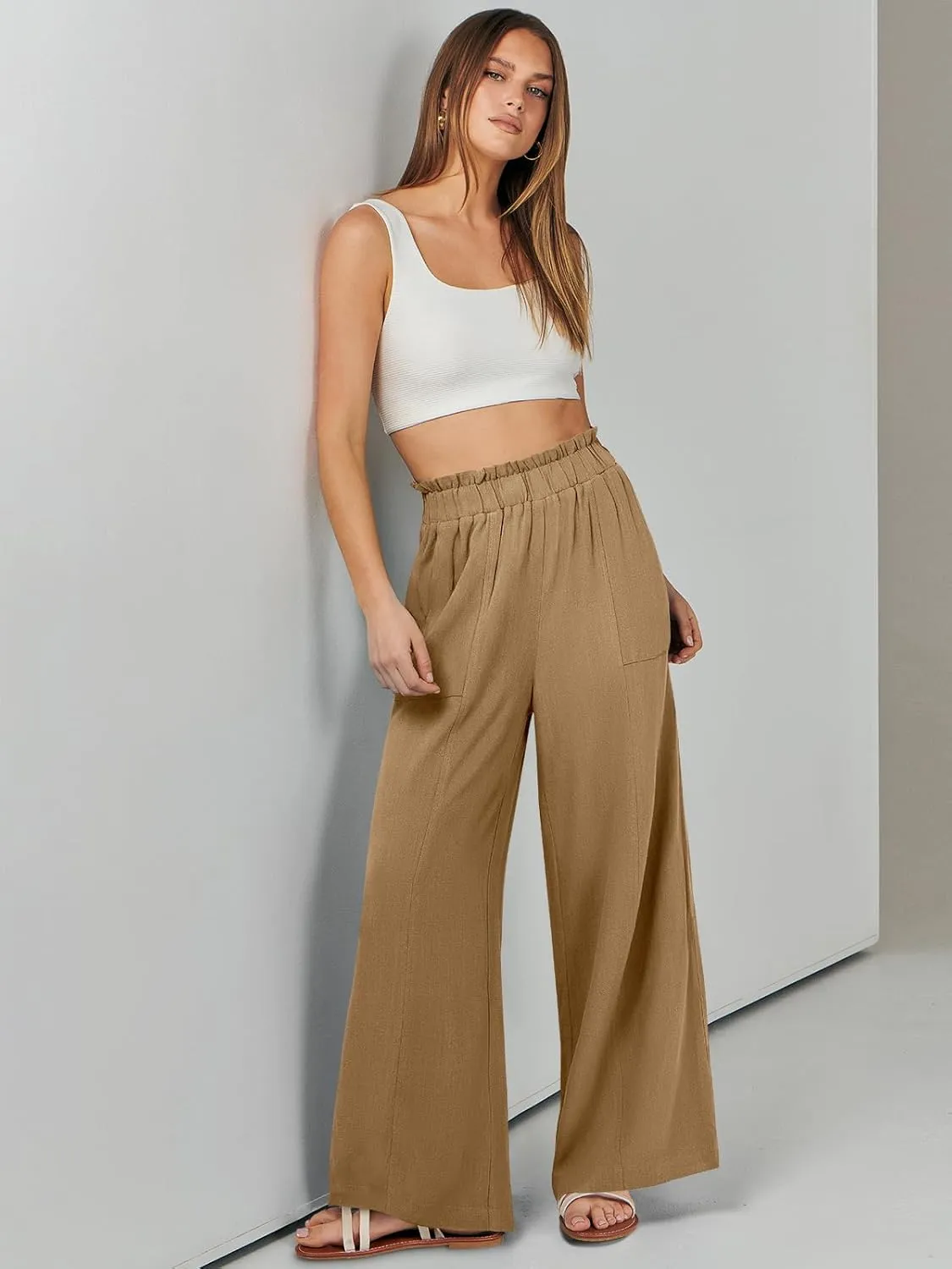 ANRABESS Womens Linen Pants 2025 Summer Casual Loose Wide Leg Palazzo Pants High Waist Flowy Beach Trousers Work Outfits