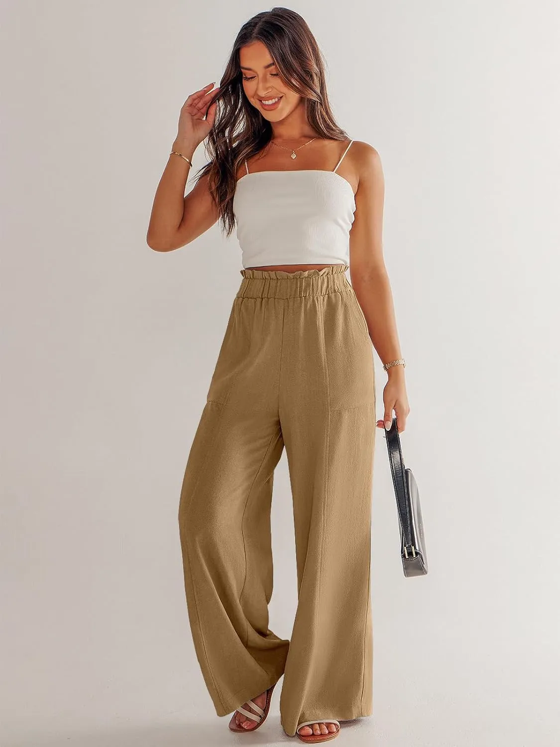ANRABESS Womens Linen Pants 2025 Summer Casual Loose Wide Leg Palazzo Pants High Waist Flowy Beach Trousers Work Outfits