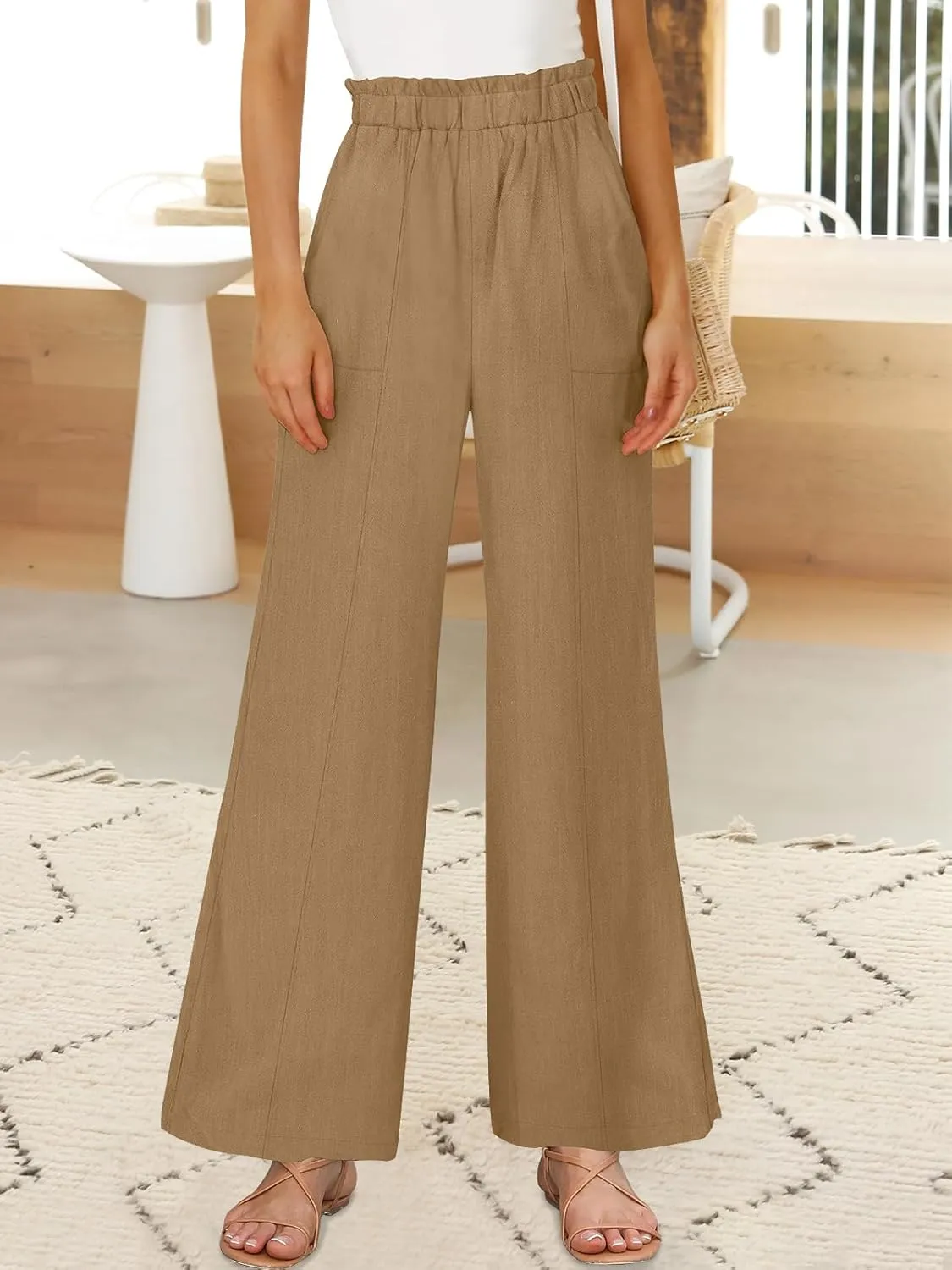 ANRABESS Womens Linen Pants 2025 Summer Casual Loose Wide Leg Palazzo Pants High Waist Flowy Beach Trousers Work Outfits