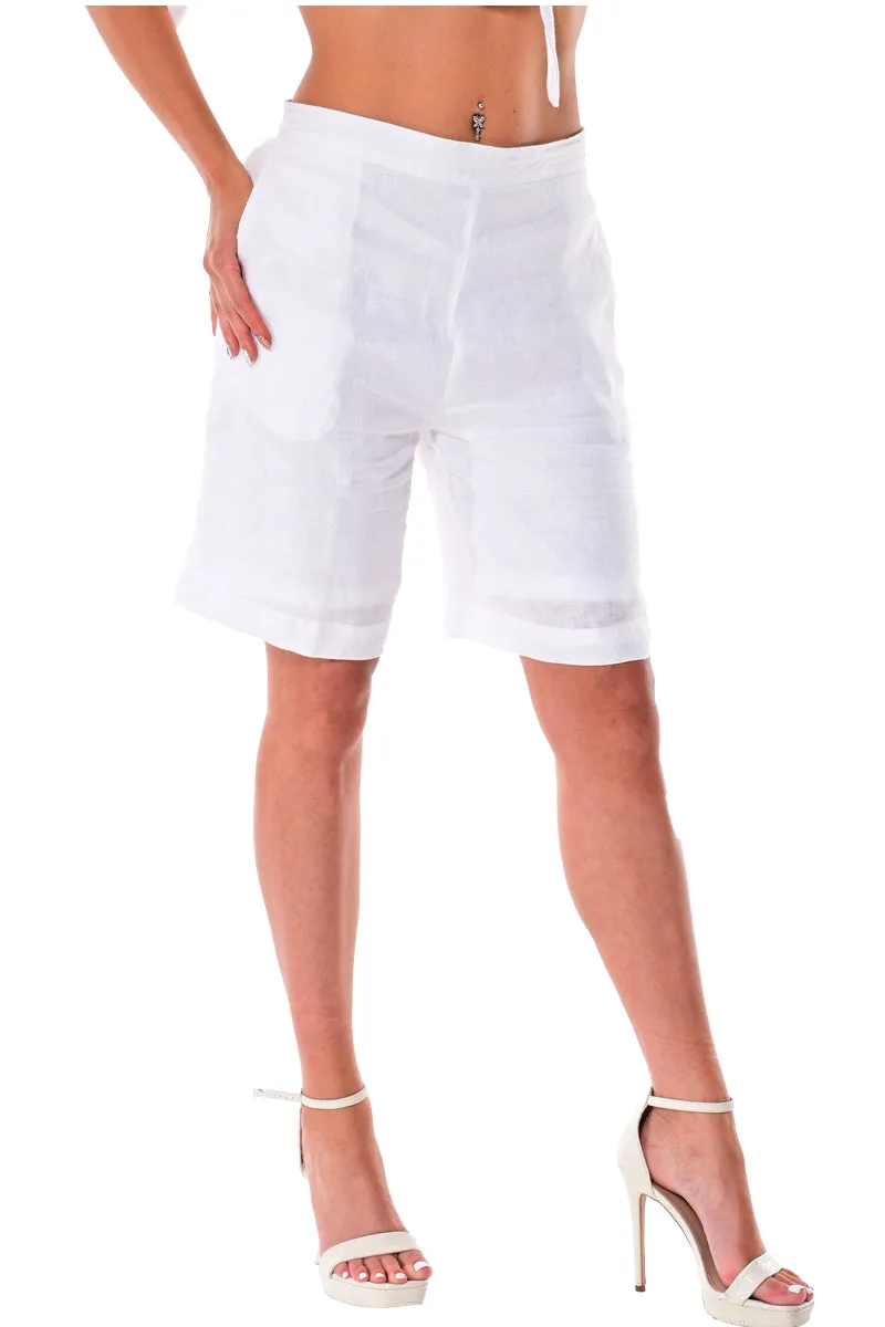 Azucar Ladies 100% Linen Flat Front Linen Shorts w/Pockets in (3) Colors-LLH1379