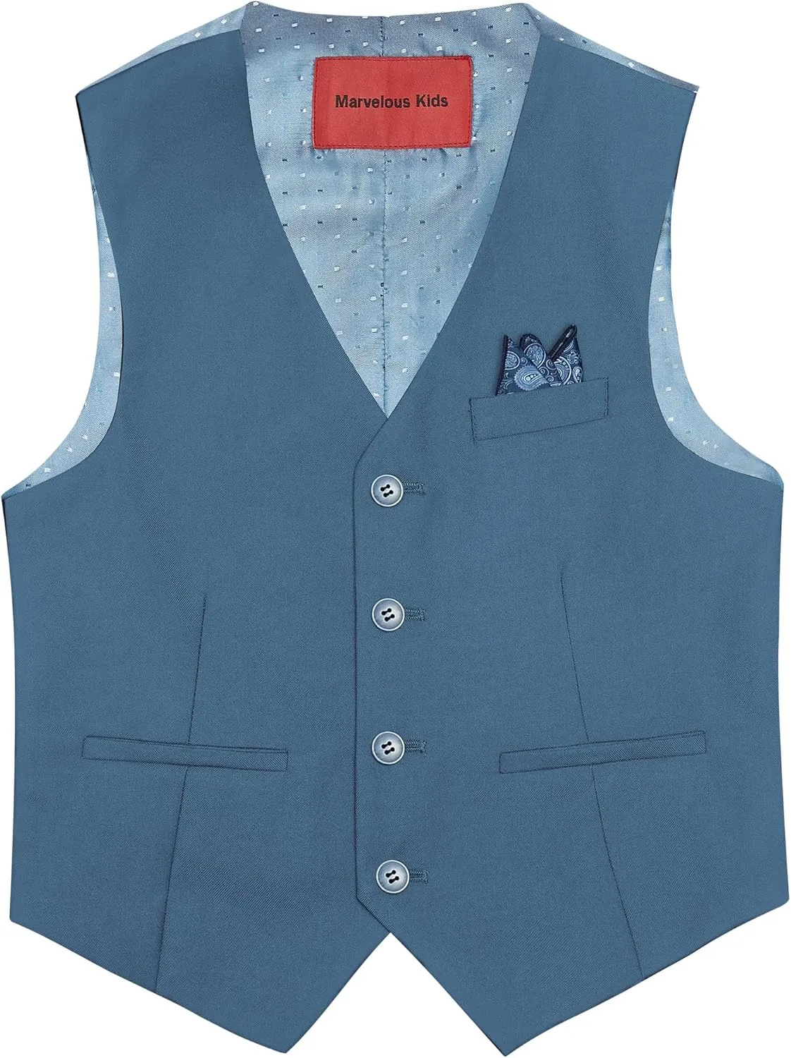 Boys' 6-Piece Formal Slim Fit Suit Set, Vest, Pants, Dress Shirt, Tie, Pocket Square, and Bow Tie