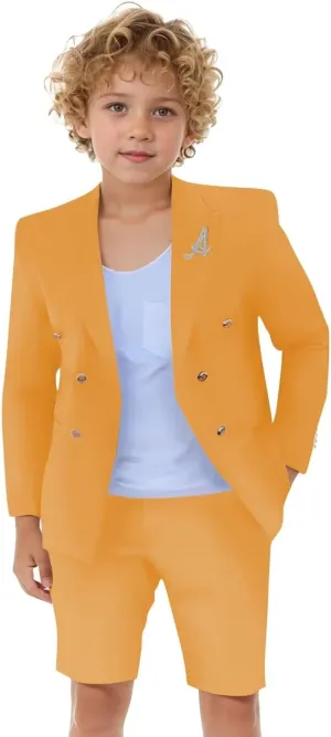 Boys Shorts Suit for Summer 2 Piece Slim Fit Double Breasted Beach Wedding Tuxedo Kids Formal Suit Outfit