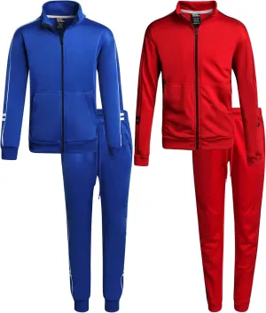 Boys' Tricot Jogger Set - 4 Piece Active Performance Zip-Up Tracksuit Set (Size: 8-18)
