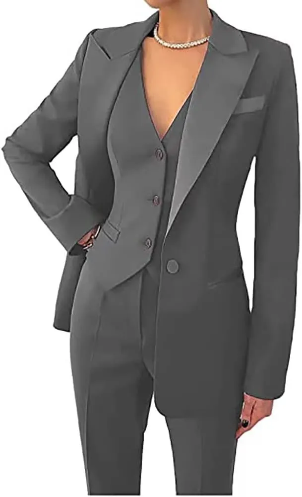 Business Women Suit Set 3 Pieces Notch Lapel Single Breasted Vest for Office Work Lady Suits (Blazer Vest Pants)