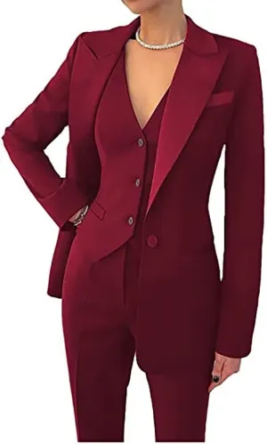 Business Women Suit Set 3 Pieces Notch Lapel Single Breasted Vest for Office Work Lady Suits (Blazer Vest Pants)