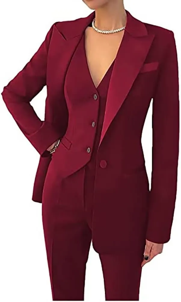 Business Women Suit Set 3 Pieces Notch Lapel Single Breasted Vest for Office Work Lady Suits (Blazer Vest Pants)