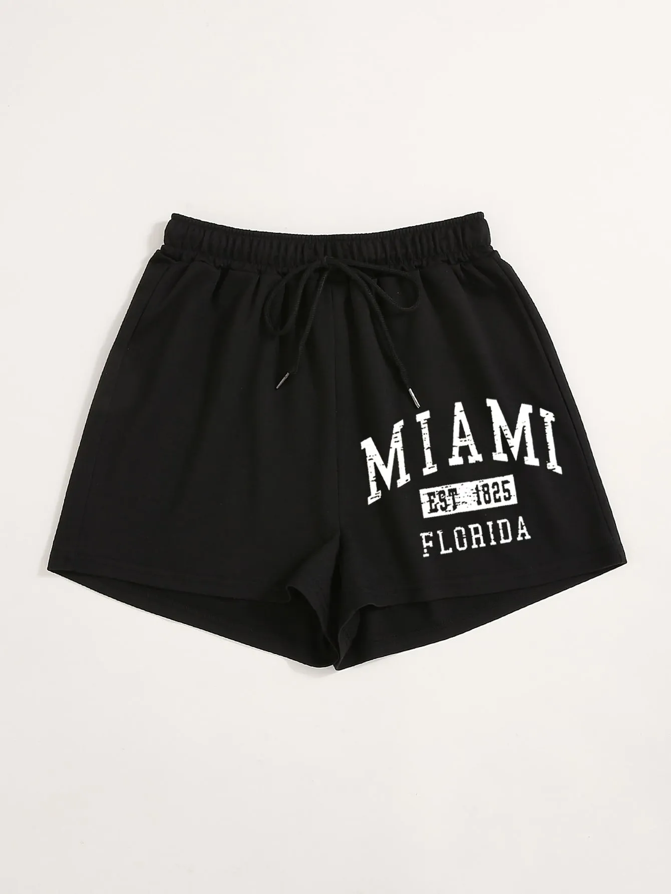 Casual Letter Drawstring Natural Women Shorts