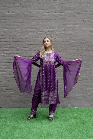 Cotton  Block Printed Tyrian Purple With Straight pants Set