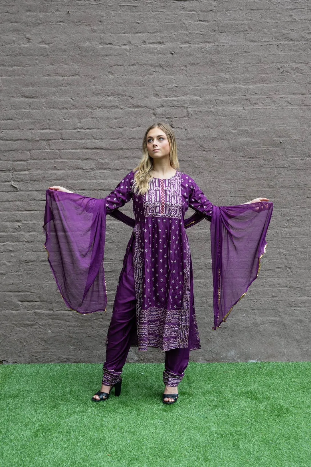 Cotton  Block Printed Tyrian Purple With Straight pants Set