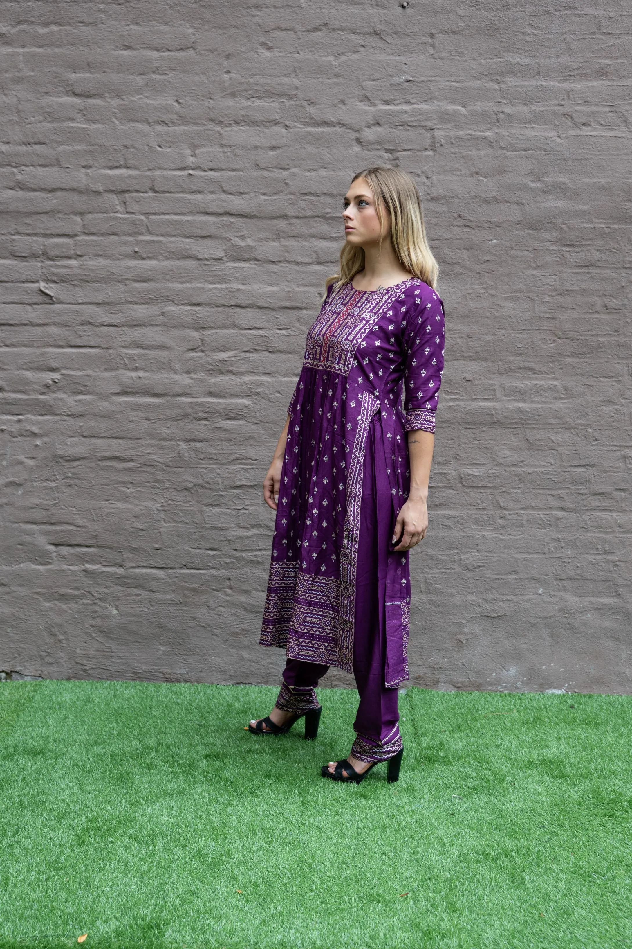Cotton  Block Printed Tyrian Purple With Straight pants Set