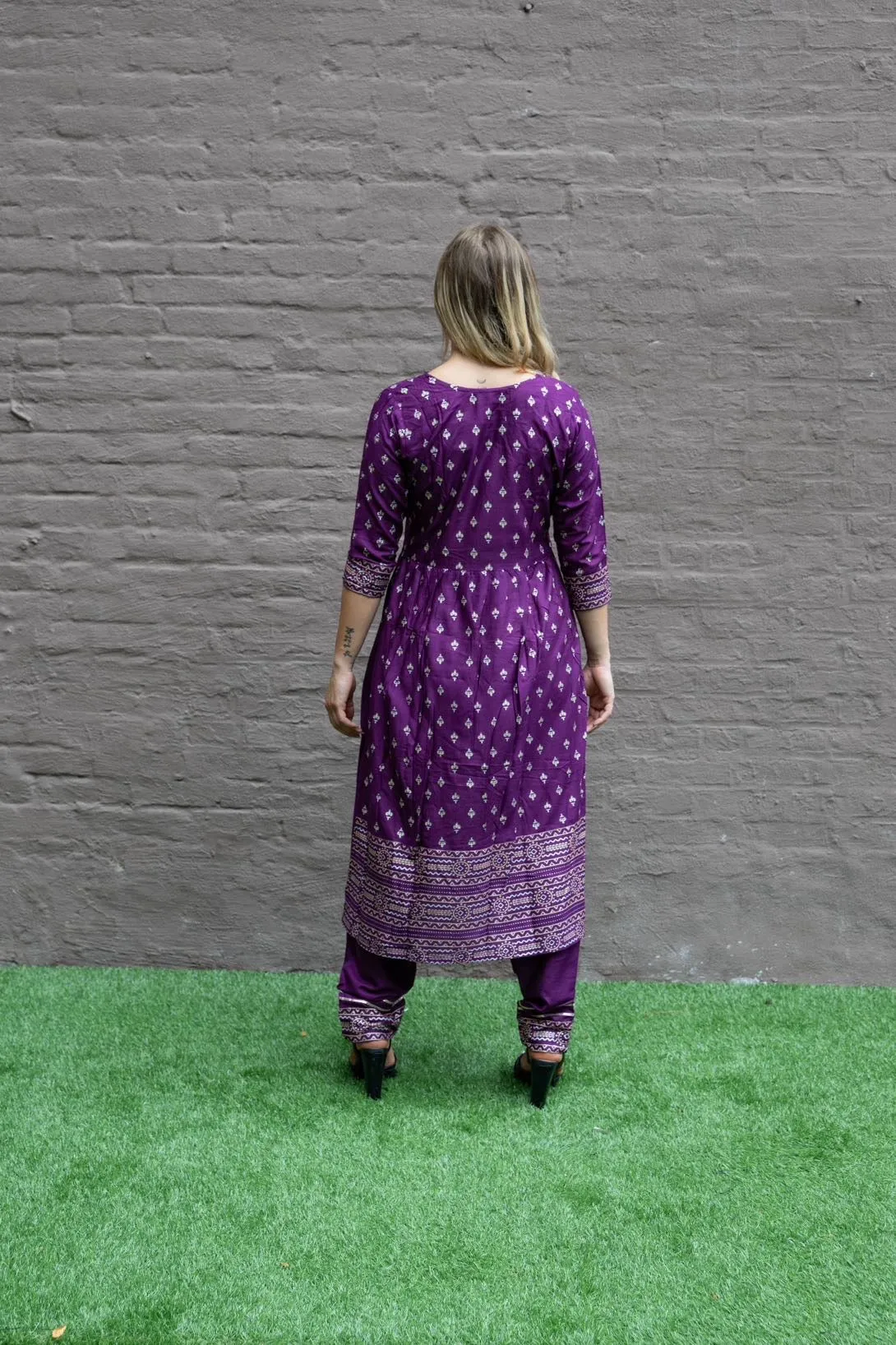 Cotton  Block Printed Tyrian Purple With Straight pants Set
