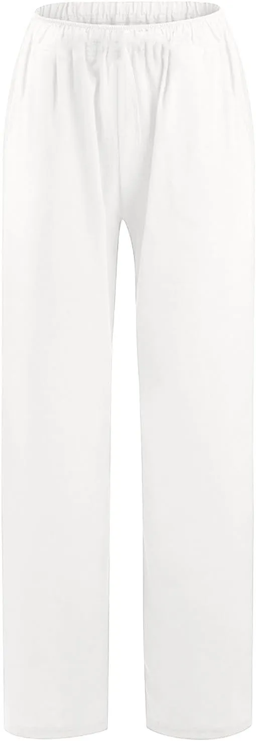 Cotton Linen Pants for Women 2025 Baggy Boho Casual Palazzo Pants Elastic Waist Wide Leg Lounge Trousers with 2 Pockets