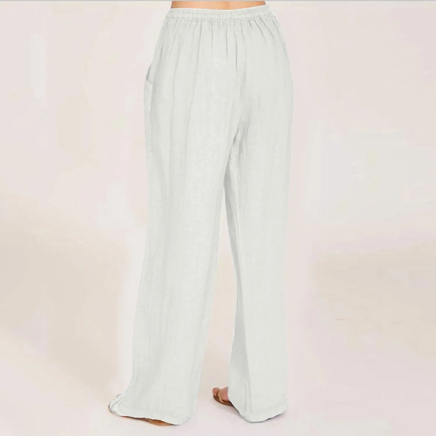 Cotton Linen Pants for Women 2025 Baggy Boho Casual Palazzo Pants Elastic Waist Wide Leg Lounge Trousers with 2 Pockets