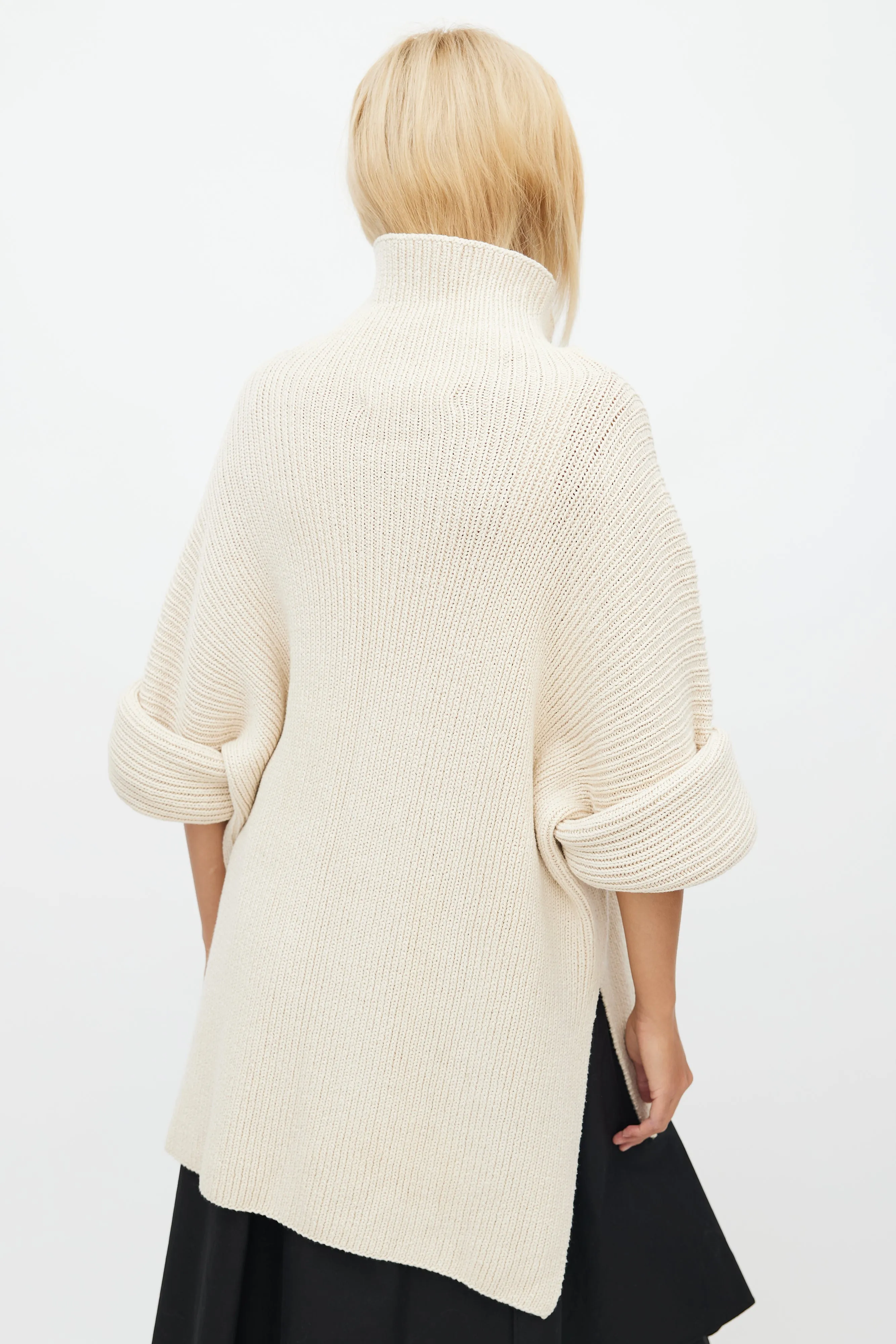 Cream Ribbed Knit Turtleneck