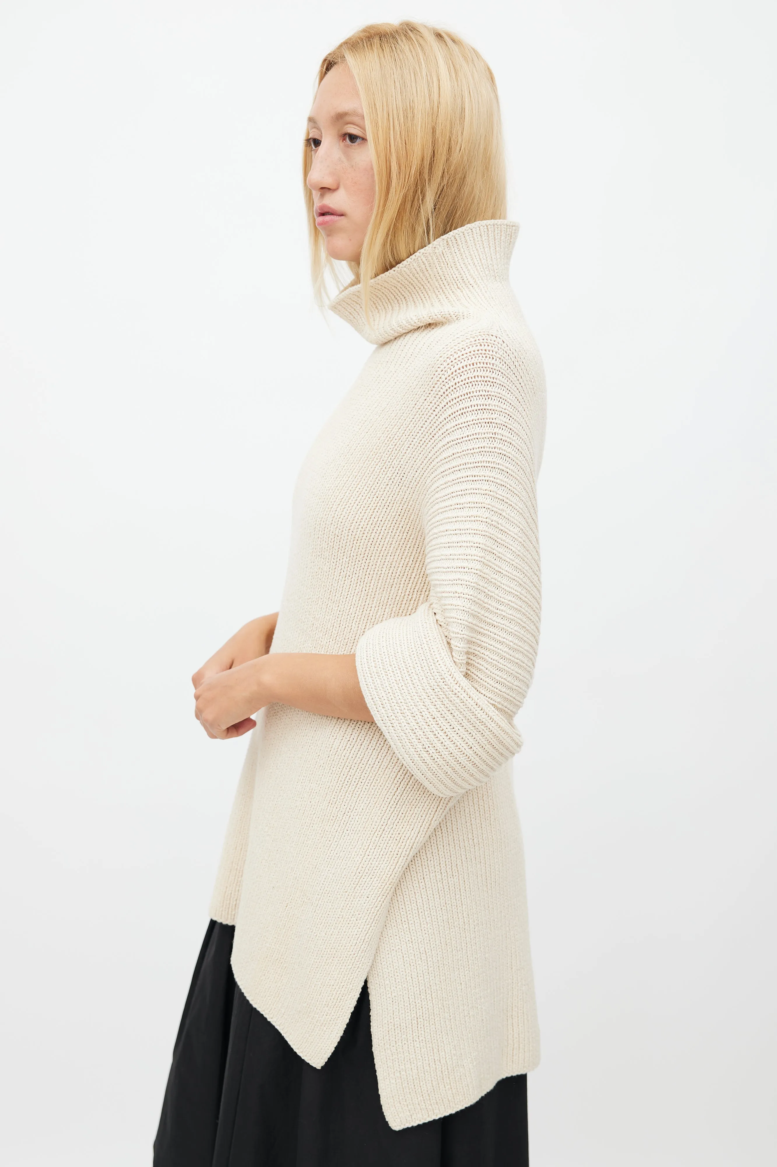 Cream Ribbed Knit Turtleneck