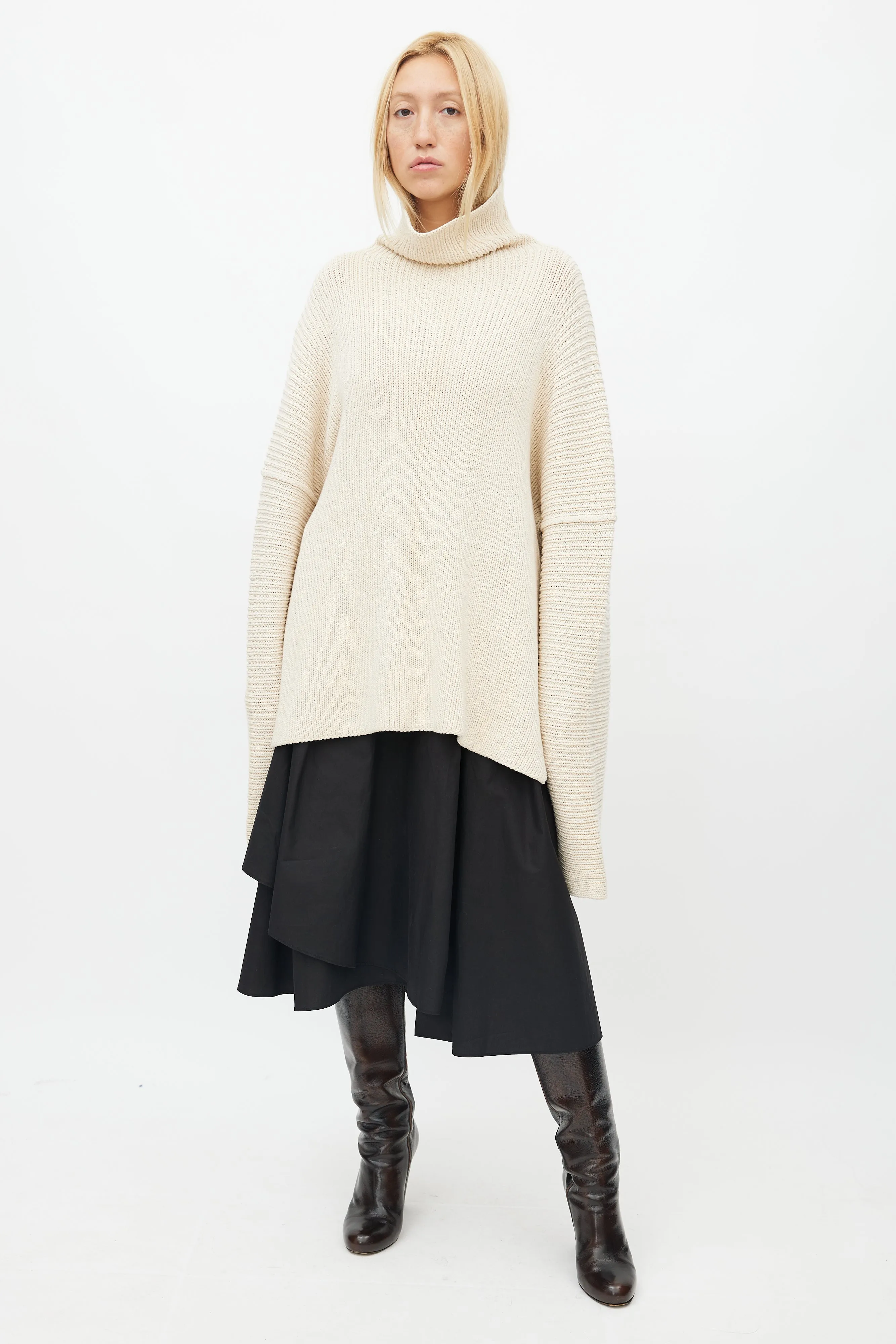 Cream Ribbed Knit Turtleneck