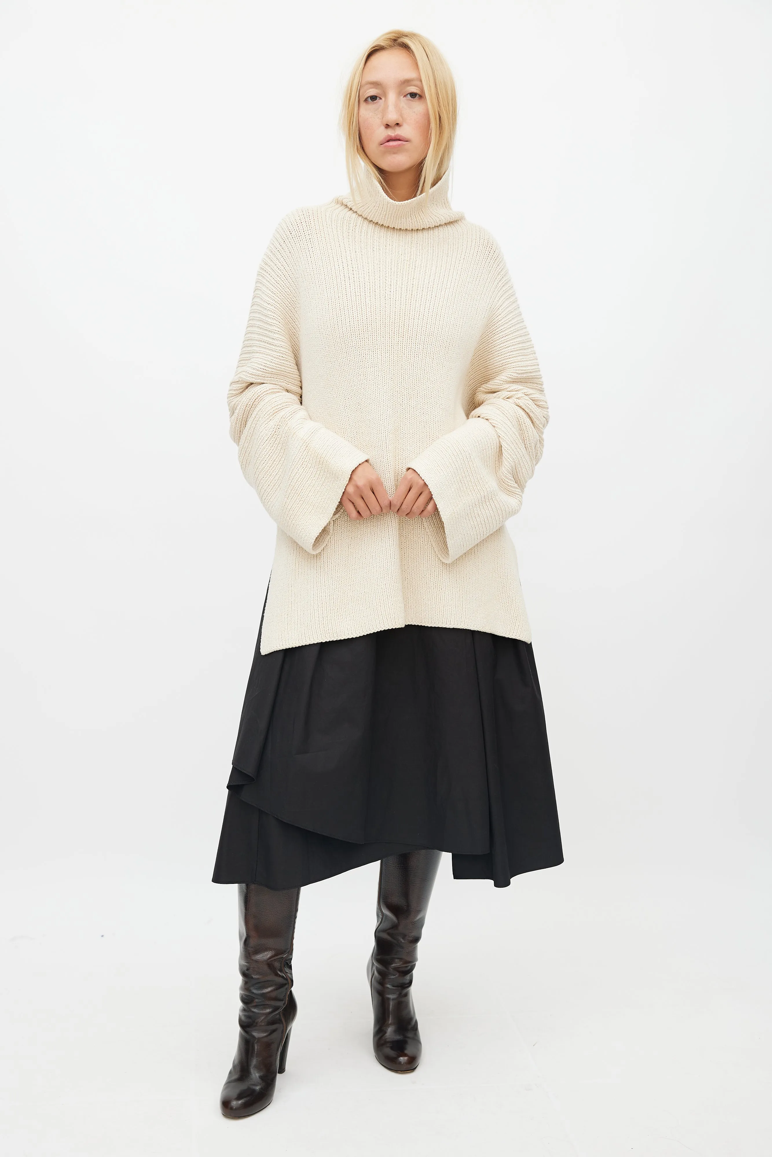 Cream Ribbed Knit Turtleneck