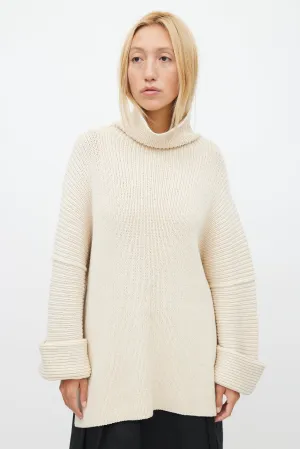 Cream Ribbed Knit Turtleneck