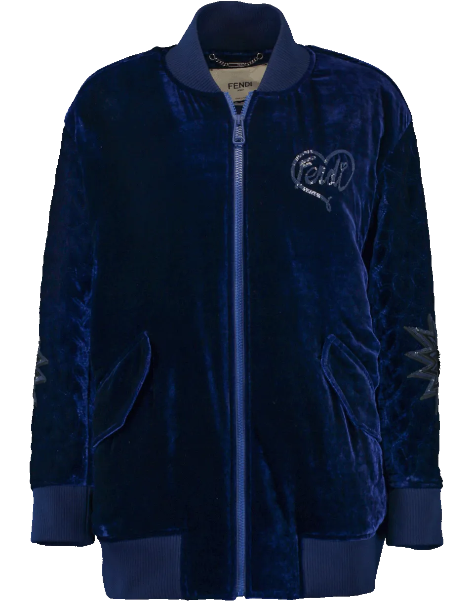 Embroidered Velvet Bomber