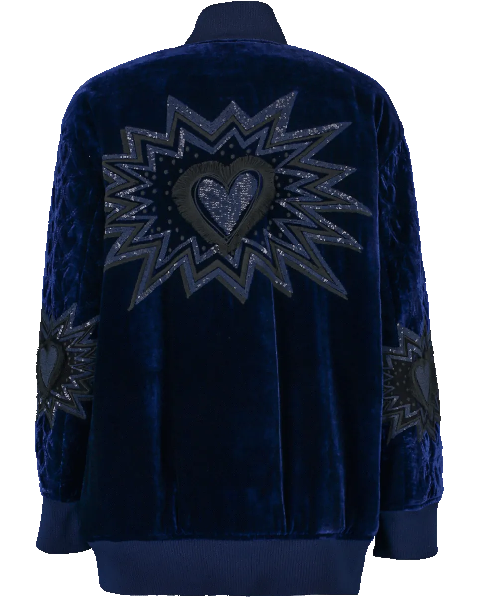 Embroidered Velvet Bomber