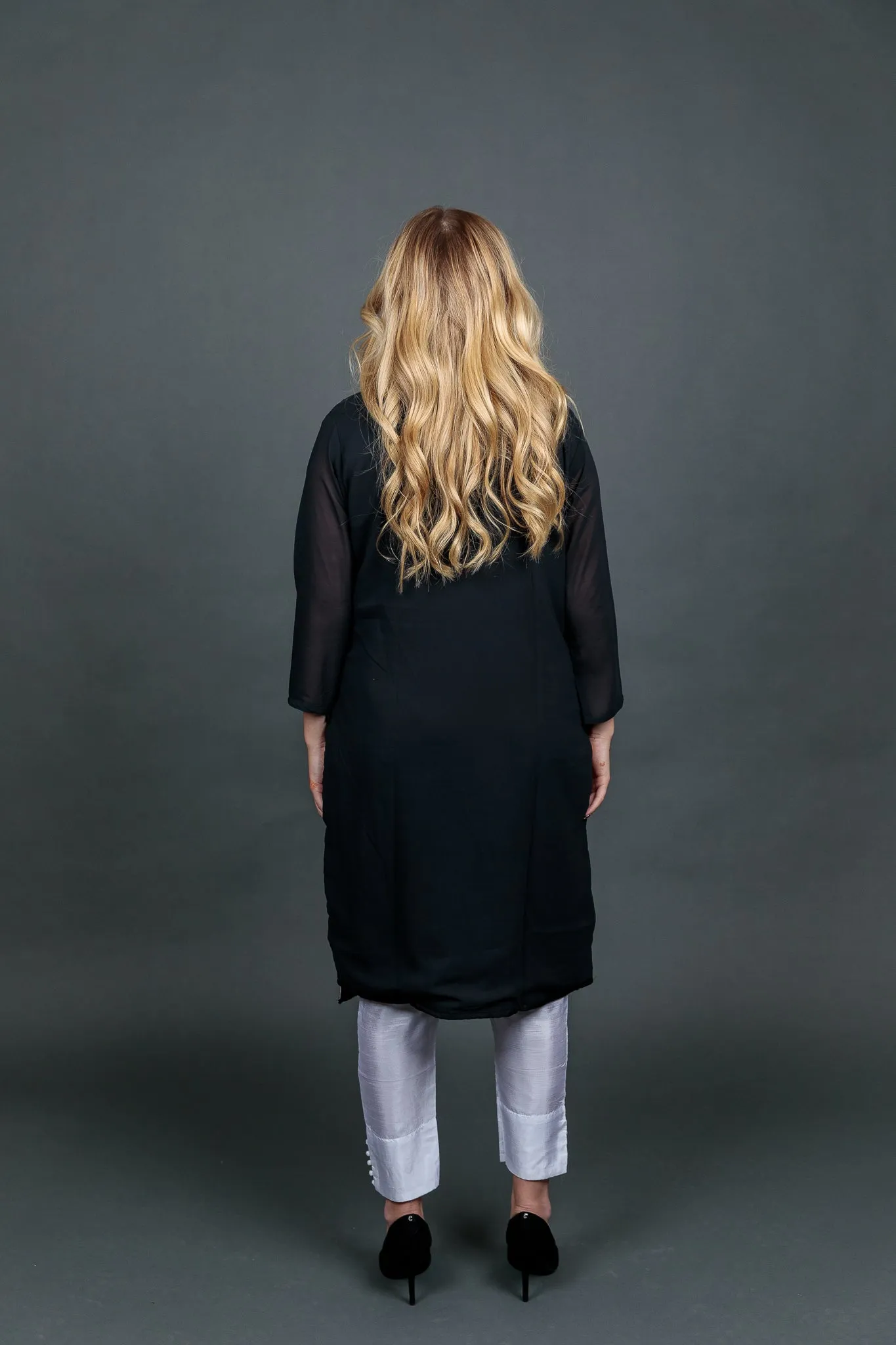 Fancy Embroidered Georgette Black With Ankle Pants Suit