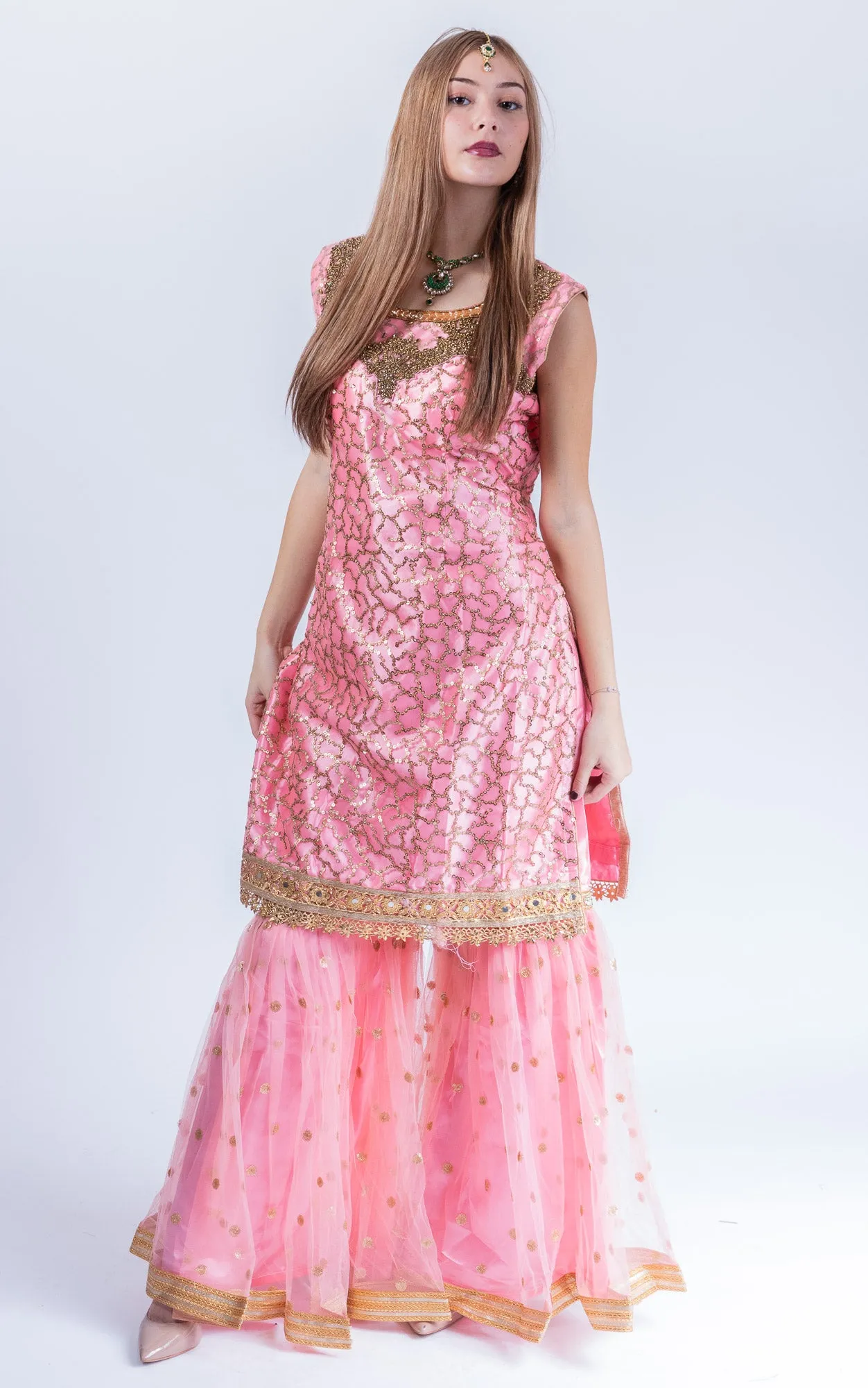 Fancy Heavy Embroidered Flamingo Pink Sharara Suit