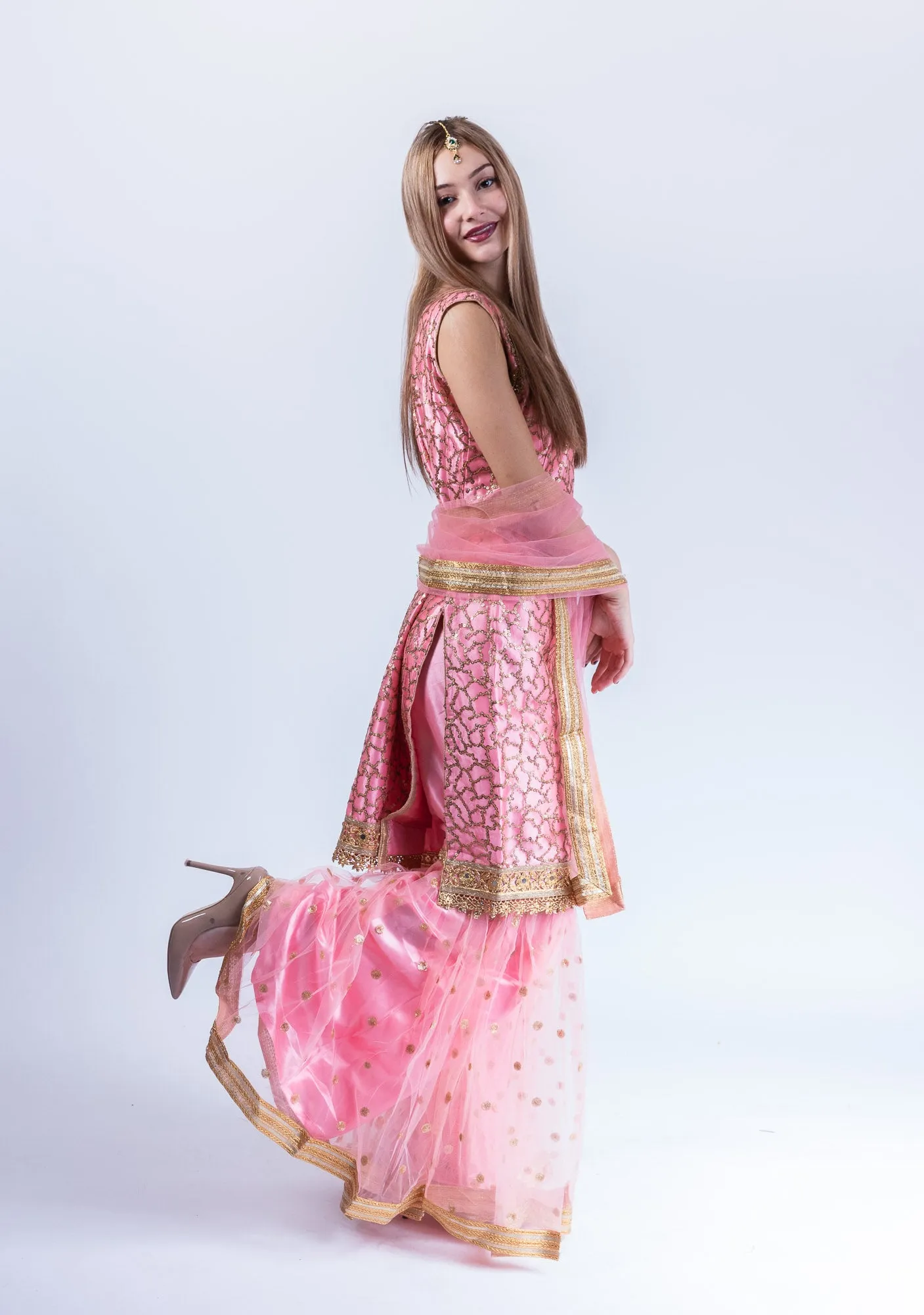 Fancy Heavy Embroidered Flamingo Pink Sharara Suit