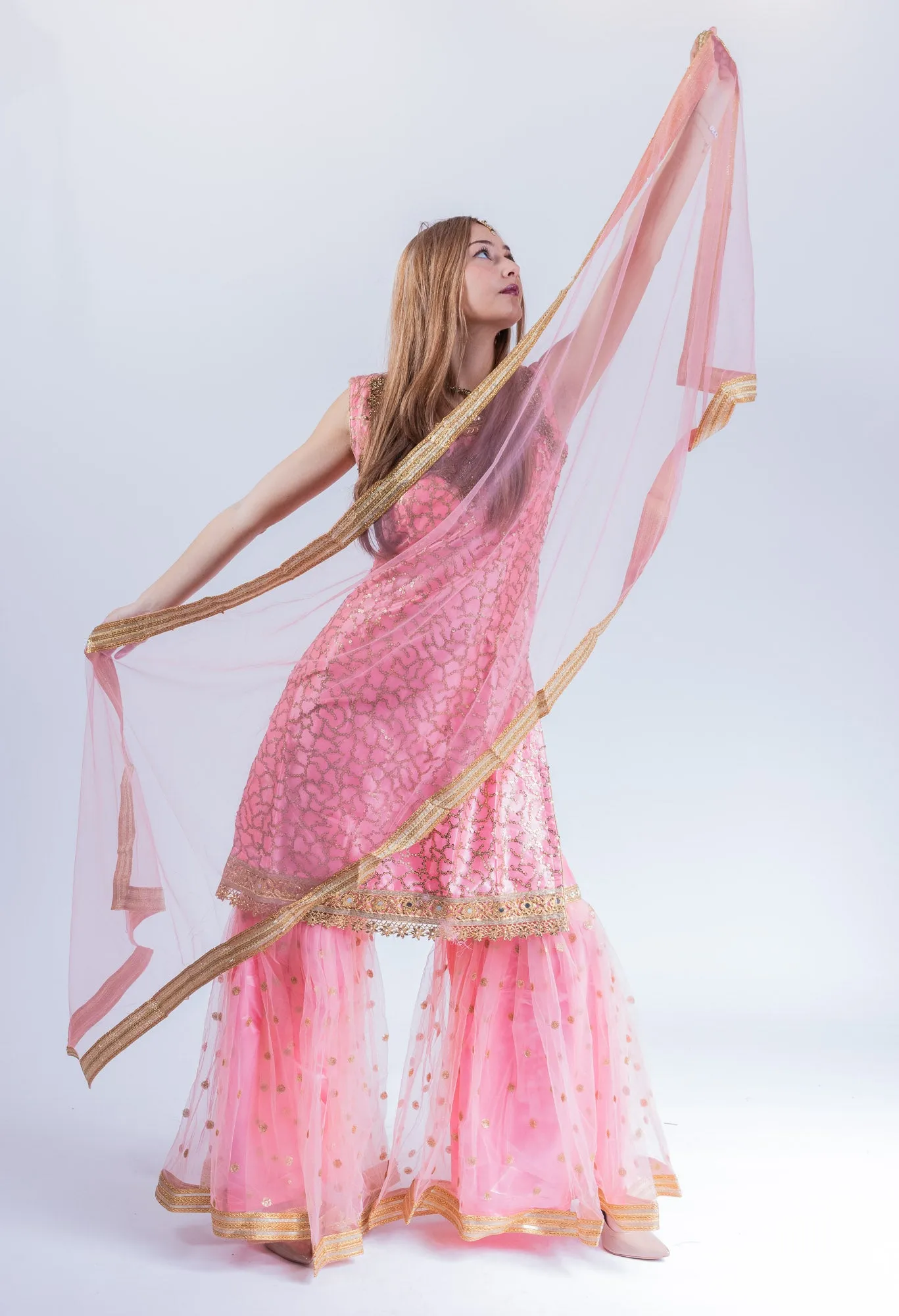 Fancy Heavy Embroidered Flamingo Pink Sharara Suit