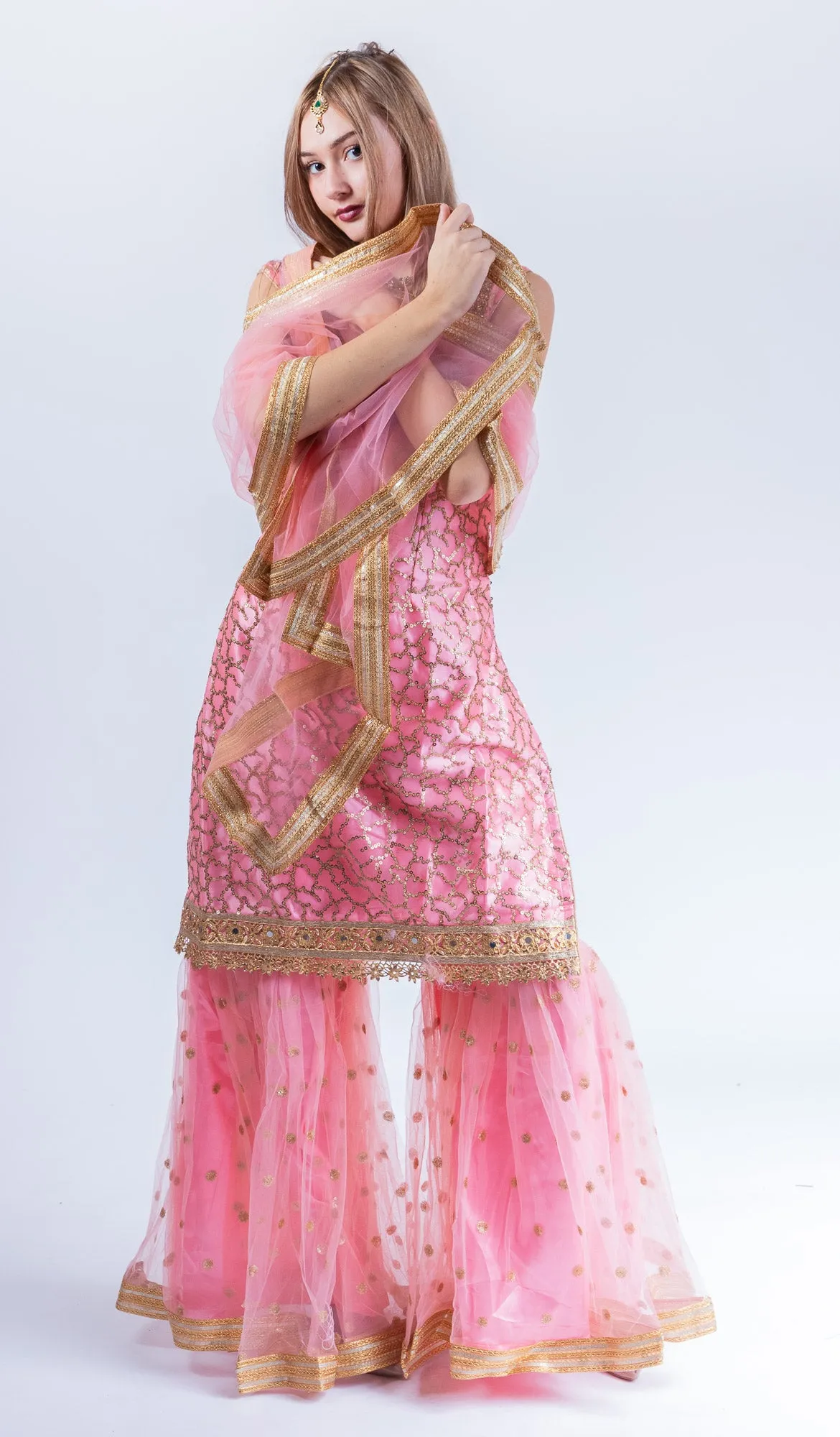 Fancy Heavy Embroidered Flamingo Pink Sharara Suit