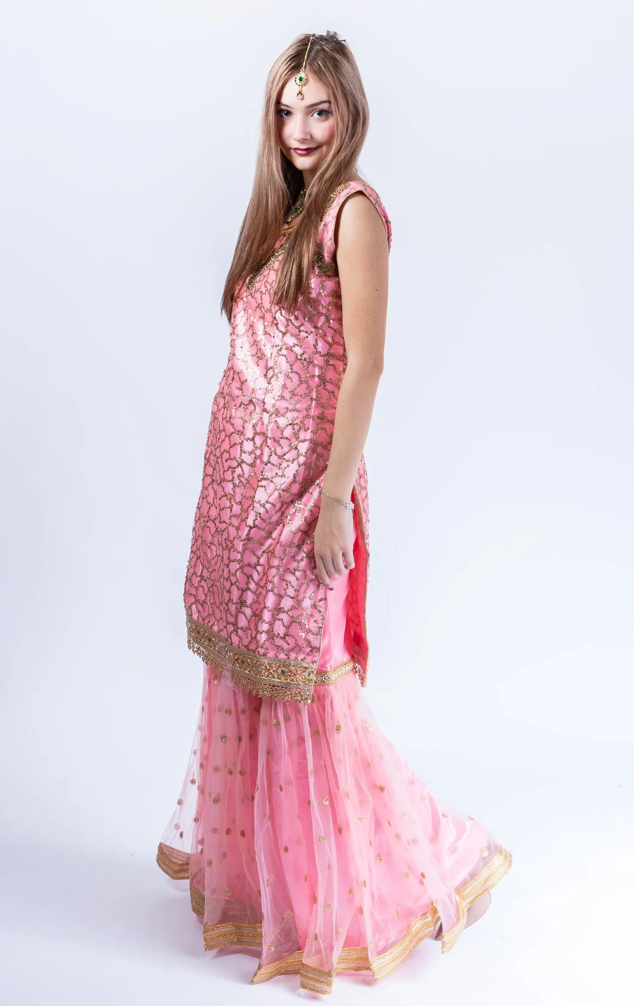 Fancy Heavy Embroidered Flamingo Pink Sharara Suit