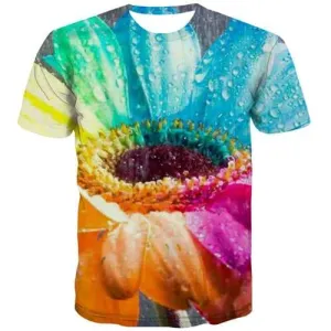 Flower T shirts Men Colorful Tshirt Printed Harajuku Tshirts Cool Funny Tshirt Anime Water Drops T-shirts 3d Short Sleeve