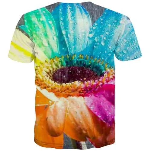Flower T shirts Men Colorful Tshirt Printed Harajuku Tshirts Cool Funny Tshirt Anime Water Drops T-shirts 3d Short Sleeve