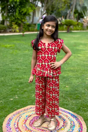 Girls Husn Pure Cotton Clothing Set - Cherry Red