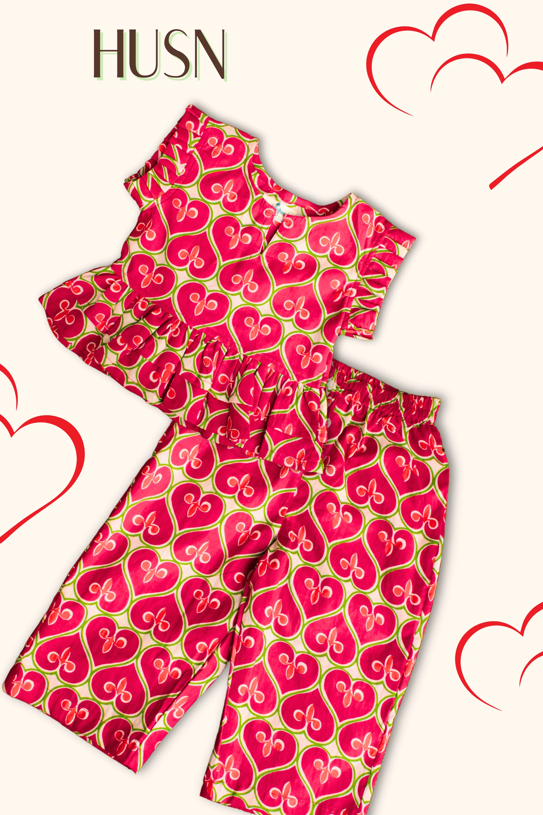 Girls Husn Pure Cotton Clothing Set - Cherry Red