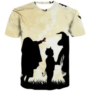 Halloween T-shirt Men Witch T-shirts Graphic Cartoon Tshirts Casual Moon Shirt Print Harajuku Tshirt Printed Short Sleeve summer