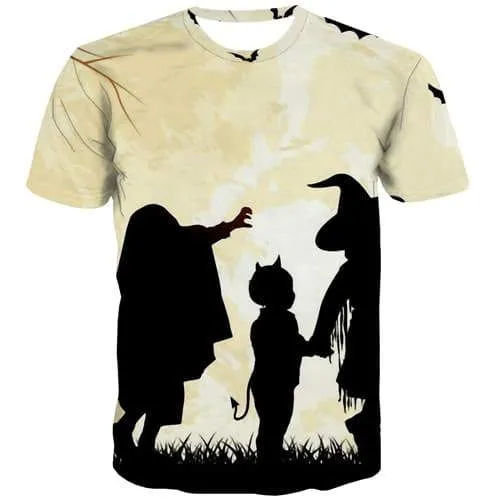 Halloween T-shirt Men Witch T-shirts Graphic Cartoon Tshirts Casual Moon Shirt Print Harajuku Tshirt Printed Short Sleeve summer