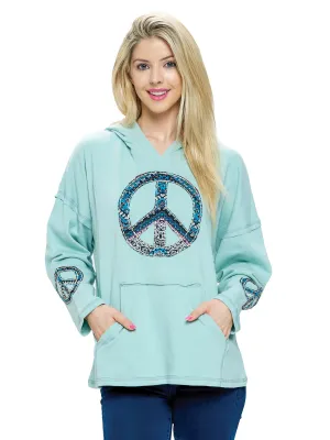 Hoodie Boho Peace Sign Patch Loose Fit