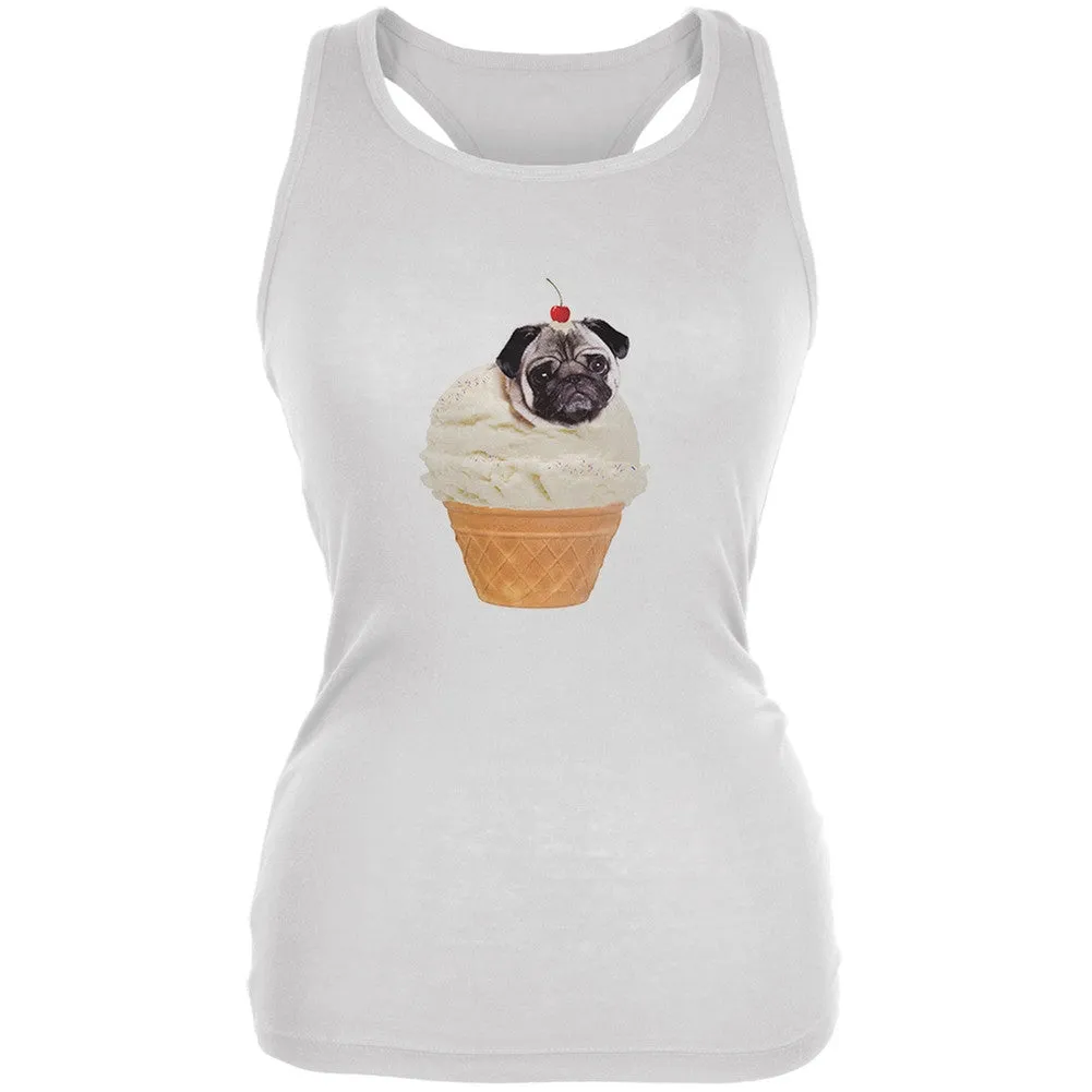 Ice Cream Cone Pug Pale Blue Juniors Soft Tank Top