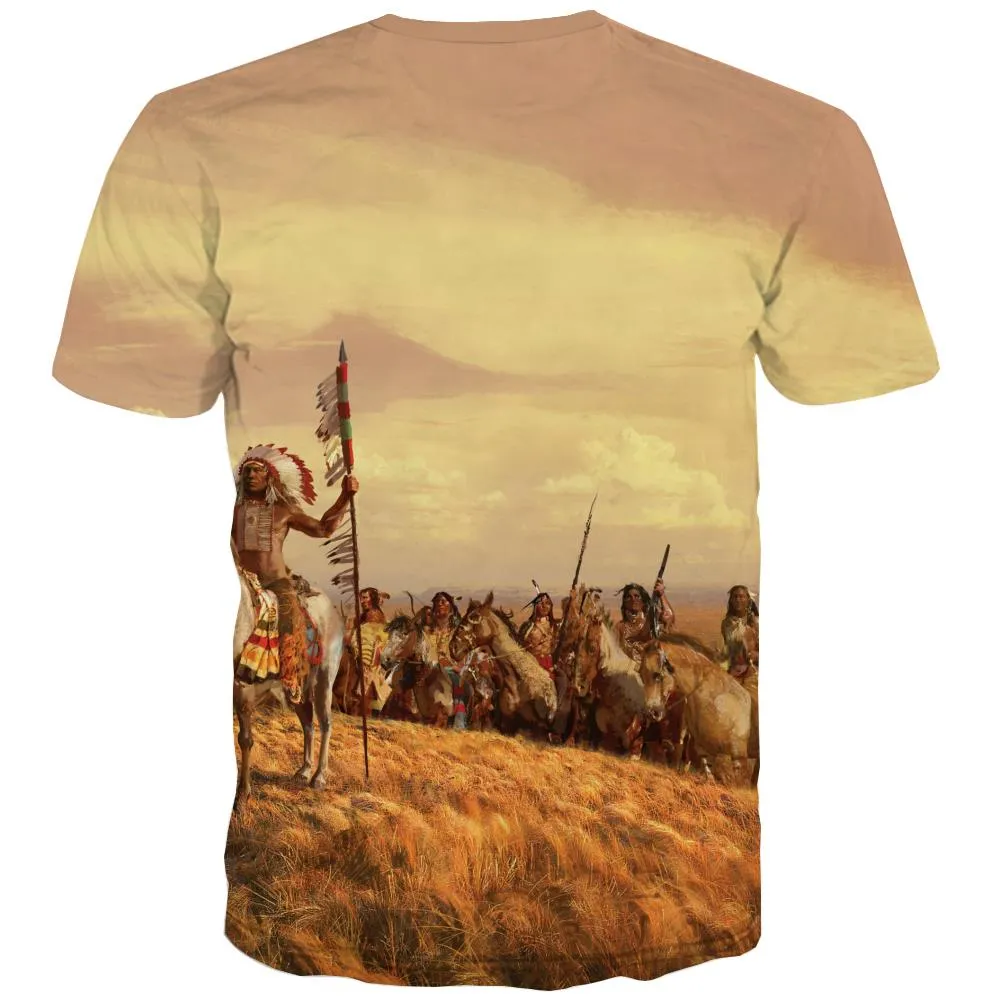 Indians T-shirt Men Grassland T-shirts 3d Sunset Tshirts Cool War Tshirt Printed