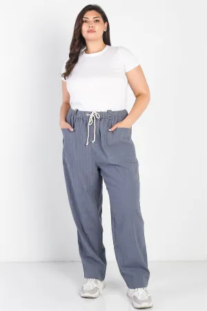 Junior Plus Charcoal Textured Two Pocket Pants /2-2