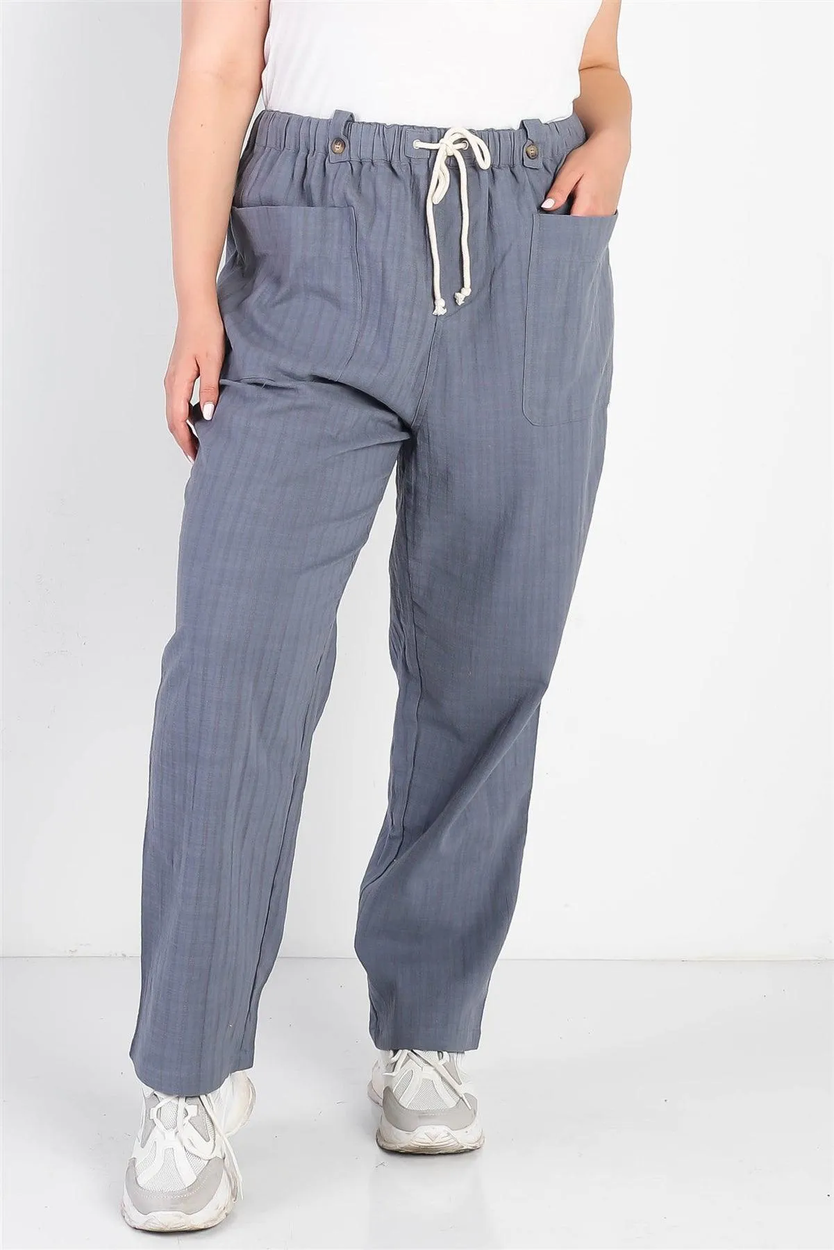 Junior Plus Charcoal Textured Two Pocket Pants /2-2