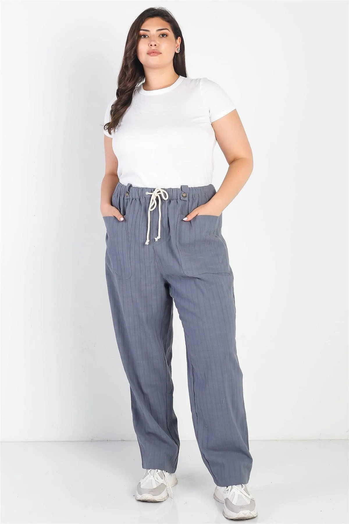 Junior Plus Charcoal Textured Two Pocket Pants /2-2